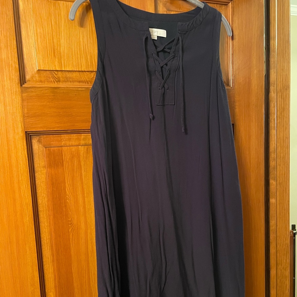 Loft sheath dress navy with criss cross top medium